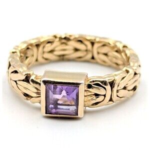 OT Turkey Sterling Silver 925 Vermeil Amethyst Byzantine Band Ring Sz 7.25